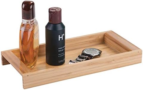 iDesign Formbu Bamboo Vanity Storage Tank Top Tray Organizer for Makeup Brushes, Tissues, Candles, Soap, Hand Towels, Toilet Paper Storage, 5.1" x 11.1" x 1.2", Natural Wood