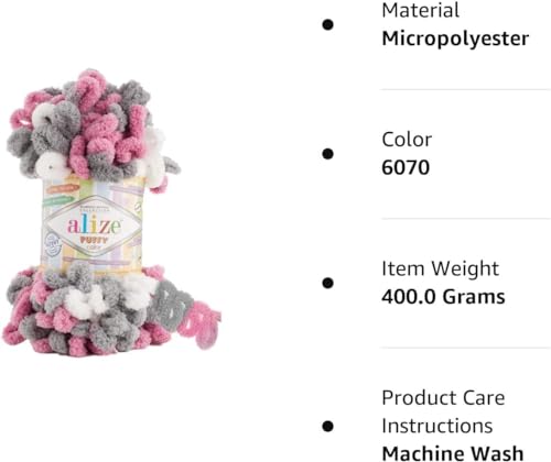 Image of Alize Puffy Color Baby Blanket Yarn Lot of 4skn 400gr 39.3 yds 100% Micropolyester Soft Yarn Hand Knitting Yarn (6070)