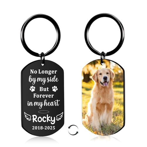 Pet Memorial Gifts for Dogs Cats Custom Keychain with Picture Name Personalized Bereavement Gift for Loss of Pet Sympathy Gifts Dog Passed Away Gift Grieving Remembrance Memorial Keychain Keepsake
