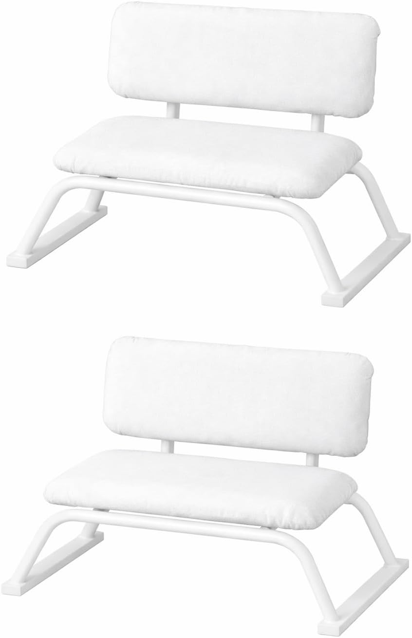 582191 Low Height Prayer Stool Stackable with backrest, Floor Chair, Floor seat for Home, Low Chair, Praying Stool - White rexine(Pack of 2)