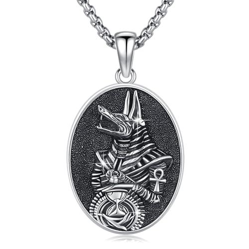 Bijou égyptien Anubis collier homme argent 925 pendentif amulette mythologique