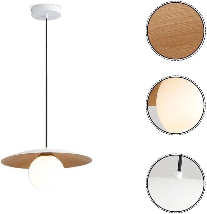 Lámpara de techo ajustable tipo globo para isla de cocina con acabado de madera 3