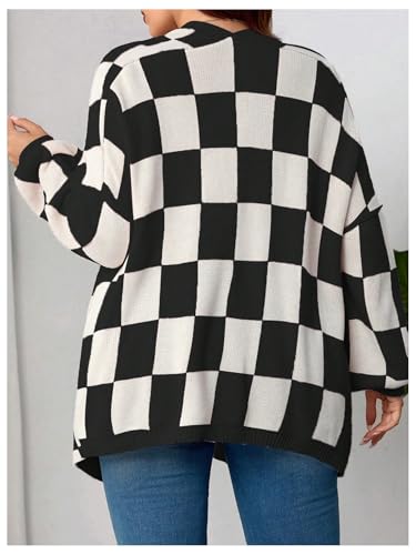 SOLY HUX Women's Plus Size Plaid Cardigan Sweaters Checkered Long Sleeve Open Front Knit Cardigans2
