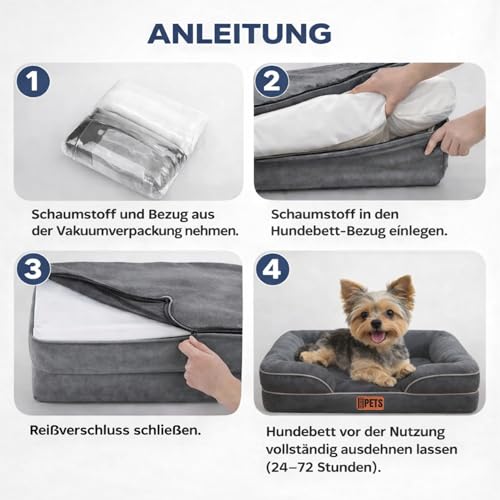 CORTES PETS Orthopädisches Hundebett für Kleine Hunde 61x48 cm -Hundekörbchen - Hundekissen - Waschbar - mit erhöhte Ränder - Hundesofa kleine Hunde – Memory Foam - Wasserfeste Hundebetten