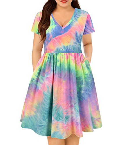 Image of RITERA Plus Size Dresses for Curvy Women Summer Spring Womens Dress V Neck Short Sleeve Casual Dress with Pockets XL-5XL