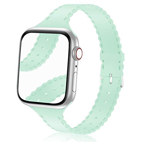 Bandiction Compatible with Apple Watch Bands 38mm 40mm 42mm 44mm Women Slim Thin iWatch Bands Soft Silicone Sport Band Narrow Watch Strap Compatible for Apple Watch SE iWatch Series 6 5 4 3 2 1