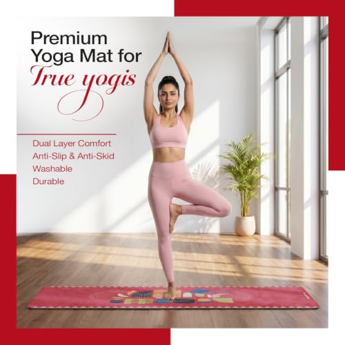 Image of Lifelong Suede & Natural Rubber Yoga Mat for Woman & Man | Non-Slip & Anti-Skid | 6mm Yoga Mat for Man |Exercise Mat for Yoga, Workout & Pilates | Gym Equipment for Home Workout | Free Carry Bag (Red)