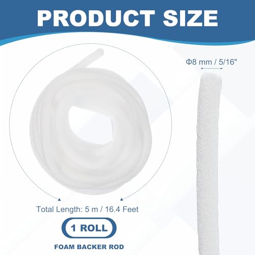 Image of PATIKIL 5 /16 Inch x 16 Feet Backer Rod for Gaps and Joints, Foam Rope Caulk Crack Joint Filler Roll Seal Weather Strip for Home Construction Car, White