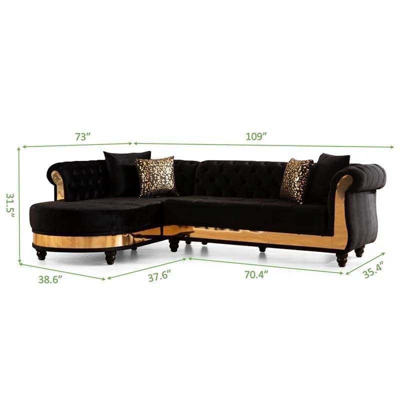 Image of Rosewood ! Modern Classic L Shape Sectional Sofa Set, Chesterfield Style 4 Seater Sofa Set with Pillows for Living Room, Bedroom and Office and Hallway Colour (Black Gold)