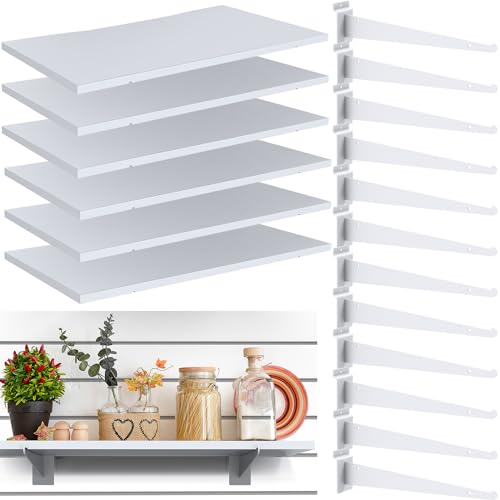 6 Pack Wooden Slatwall Shelves with Brackets