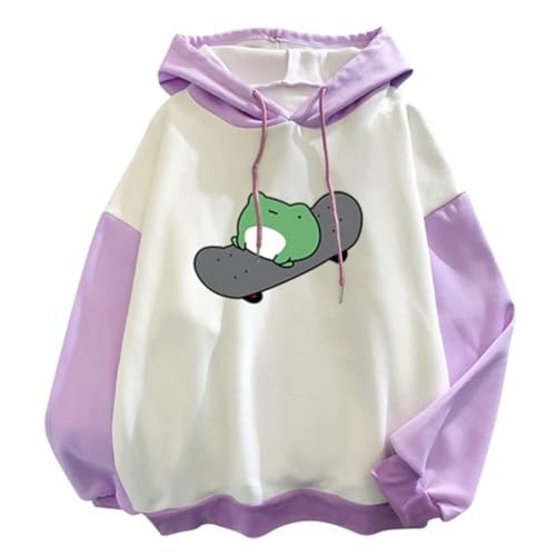 Image of Harcent Womens 2024 Cute Frog Hoodies Kawaii Pullover Tops Skateboarding Frog Long Sleeve Sweatshirt for Teen Girls, Purple, Medium