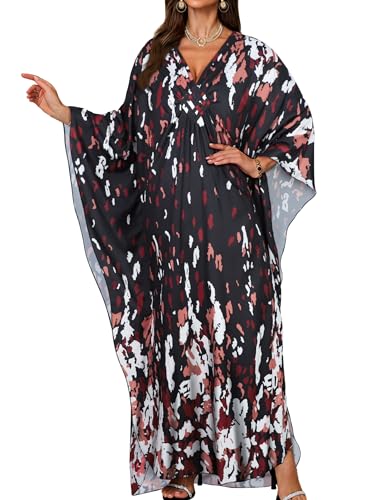 Kaftan Dresses for Women V Neck Caftans Long Batwing Sleeve Beach Cover Ups Summer Floral Print Dress