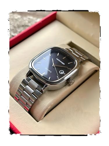 AMERICANVIBER Men's Silver, Watch with Stainless Steel Band | Water-Resistant Analog Dress & Casual Wristwatch (Black)