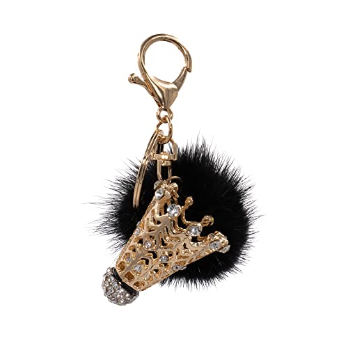Bling Badminton Birdie Keychain With Mink Pom - Luxury Purse Charm - Fluffy Real Fur Pom Pom - Sparkly Birdie - Cute Sport Charm - Black #TOP14