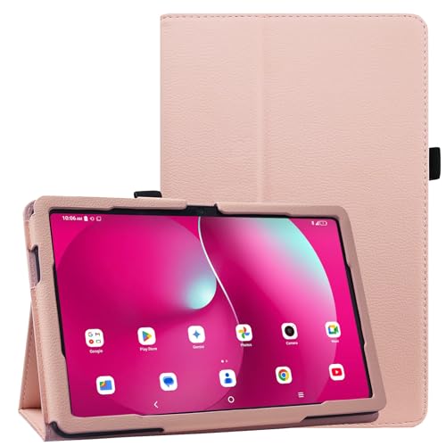 DMLuna Funda para T-Mobile Revvl Tab 2 de 10.1 pulgadas (modelo: 9185W, versión 2025), funda de piel sintética de alta calidad con soporte (no compatible con REVVL Tab 5G de 10.4 pulgadas 2023), rosa