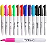 Rainberg Dry Erase Marker Pens, Pack of 12 Assorted Colours, 3mm Fine Tip, Low Odour, Quick-Drying & Easy Wipe, Ideal Dry Wipe Whiteboard Pens for School, Office, Home & Classroom