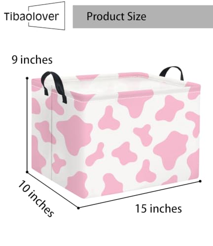 Image of Rectangular Baby Kids Storage Basket for Home Kitchen Girls Cute Toy Storage Bin Organizer Shelf Book Room Decor(Pink Cow)