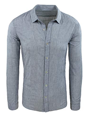 Chemise en lin homme d'été mince à rayures grises vêtement décontracté L