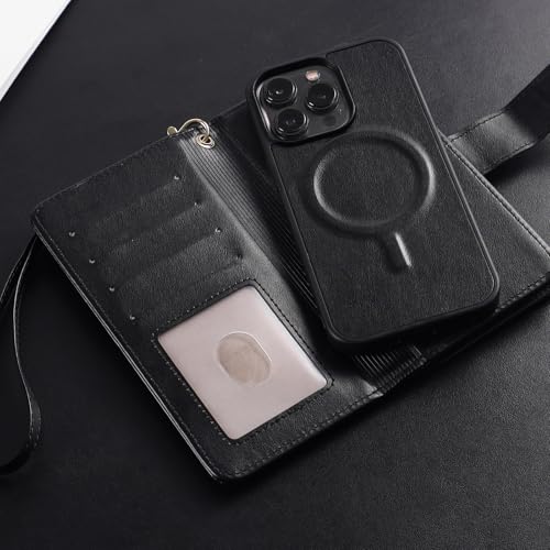 Harryshell 2 in 1 for iPhone 14 Pro Max Wallet Case Magnetic Compatible with Magsafe RFID Blocking Card Holder Detachable Phone Cover Zipper Purse Kickstand Wrist Strap for Men Women 6.7" 2022 Black - image 8