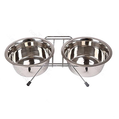 Ciotola doppia in acciaio inox con supporto