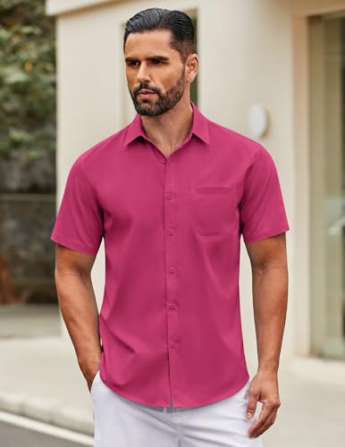 Image of COOFANDY Mens Short Sleeve Casual Button Down Shirts Summer Untucked Dress Shirts with Pocket