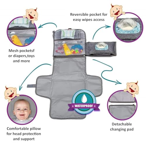 Image of Portable Diaper Changing Pad for Newborn Boy & Girl - Waterproof Travel Baby Changing Station with Smart Wipes Pocket - Compact Foldable Diaper Change Mat - Baby Shower Registry Gift
