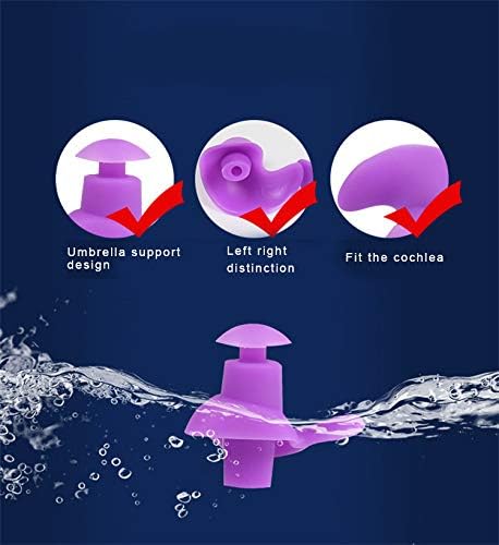 Image of Silicone Earplugs for Swimming Bathing and Sleeping, Professional Noise Reduction Reusable Silicone Swim Earplugs for Adult Swimmers Children Diving (2 Pair) (Purple Green)