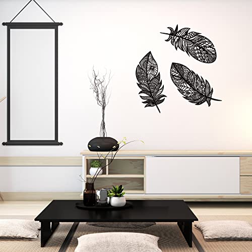 3 Pieces Feather Art Wall Boho Wooden Laser Cut Hanging Wall Decors Boho Wood Feather Wall Art Decors Large Rustic Feather Decors Modern And Elegant Feather Decoration For Home Kitchen (Black) #TOP5