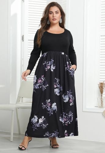 Image of Nemidor Women Plus Size Casual Maxi Dress Long Fall Pockets