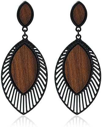 SIVITE Vintage Leaf Teardrop Wood Grain Earrings Boho Ethnic Statement Dangle Drop Earrings for Women