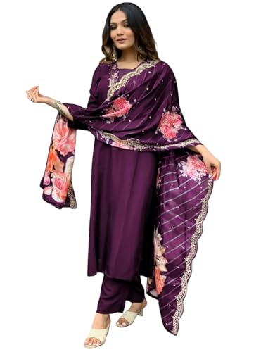 Ensemble kurta en coton pour femme avec pantalon droit et dupatta brodé