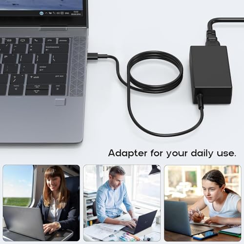 Image of 65W USB C Laptop Charger AC Adapter for HP Spectre X360,Spectre,Elitebook x360,Elitebook,Envy,Chromebook,Elite x2,ProBook Travel Type C (3 Pin with Power Cable) (H /P 65W Type-C)