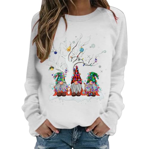 Image of Generisch Women's Christmas Long Sleeve Crew Neck Fashionable Casual Winter Pullover Sweatshirt, White, 5XL