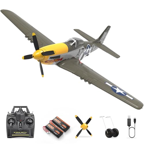 HAWK'S WORK RC Plane P-51D Mustang 500mm, 4 Channel Remote Control Warbird RTF, Brushless Motor 6-axis Gyro 3 Flight Modes, Easy to Fly for Beginners Boys & Adults