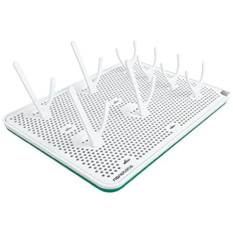 Nanobebe Slim Drying Rack – Adjustable Baby Bottle Drying Mat with Built in Drainer & 8 Moveable Pegs – Easily Dry & Store Breastfeeding Essentials Anywhere with Travel Bottle Drying Rack Cover