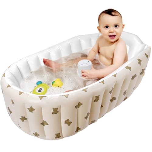 Image of Mink Newborn to Toddler Bath Tub,Inflatable Baby Bathtub with Built-in Air Pump,Portable Travel Shower Basin with Back Support, Deflates and Folds Easily (Bear tub)