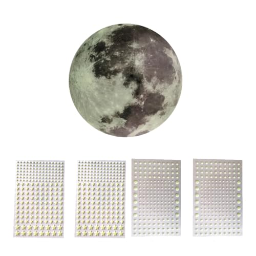 Didiseaon Pegatinas Luminosas de Pared Luna de 20 Cm y Estrellas Verdes Autoadhesivas Fluorescentes, 5 Piezas Puntos, Decoración Infantil para Dormitorio y Habitación Infantil