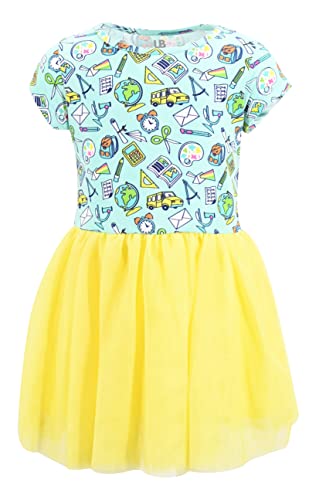 Girls Short Sleeve Tulle Tutu Dresses for Kid and Toddler Girl Back to School Dress Outfit Sizes 18M-12Y (5 Years, School Theme)