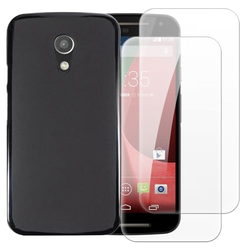 Shantime Case with 2 Pack Screen Protector Combo Compatible with Motorola Moto G 2nd Gen, Shockproof Cover and Tempered Glass Set for Full Body Safety(Black)