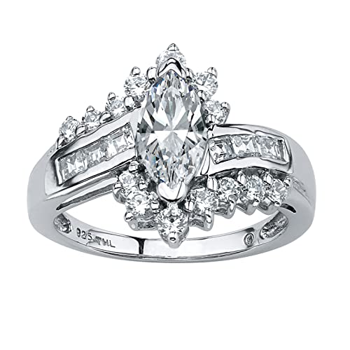 PalmBeach Platinum-plated Sterling Silver Marquise Cut Cubic Zirconia Bypass Engagement Ring Sizes 6-10