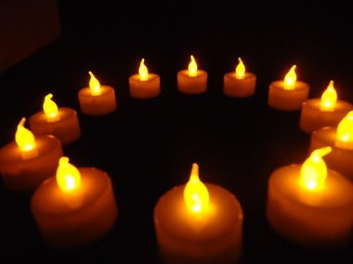 Esup 12 Flickering LED Tea Light Candles Battery Operated Flameless Tealights Wedding Christmas Birthday Party Decoration Set