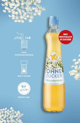 YO Sirup Holunderblüte (6 x 700 ml) – ohne Zucker, nur 2 Kalorien in 100 ml Fertiggetränk, vegan – 1x Flasche ergibt bis zu 6 Liter Fertiggetränk 2