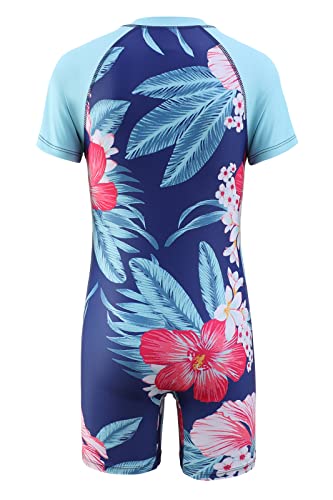 Girls Short Sleeve Rash Guard One Piece Swimsuits Zipper Front Bathing Suit Sun Protection 3-16 Years2