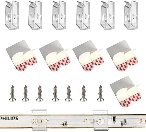 CTSGC Hue LED Strip Light Clips,Light Hooks for Party Release Cable & Fairy Lights Easily.Perfect 14-15mm Width Brackets Indoor Outdoor. (60-Clips, 66-Strips,60-Screws)