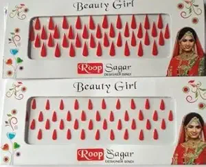 Colors Bindi-Red Color Medium Size Tilak Shape Forehead Bindi For Women Ladies - Per Bindi Height 1cm x Width 3 mm – (Pack of 2)