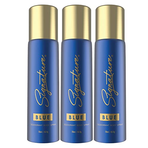 Image of Signature Blue Deodorant Aromatic Fougere Long Lasting Fragrance for Men and Women, Unisex Combo Pack of 3 (70 ml x 3)
