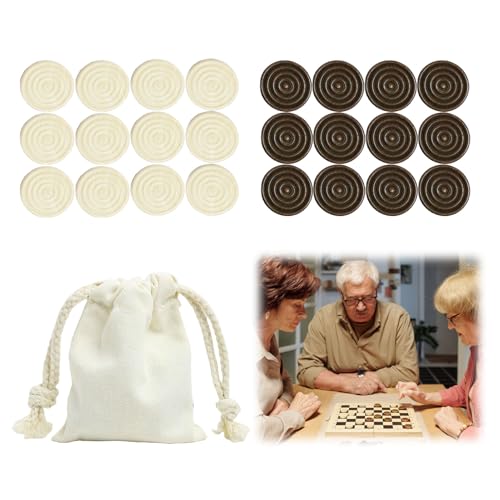 SMCEHEYA Draughts Set 24 Pcs Checkers with Drawstring Bag for Board Game