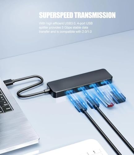 Image of USB 3.0 Hub, BERLAT 4-Port USB Hub USB Splitter USB Expander for Laptop, Xbox, Flash Drive, HDD, Printer, Camera, Keyboard, Mouse (Not for Charging)