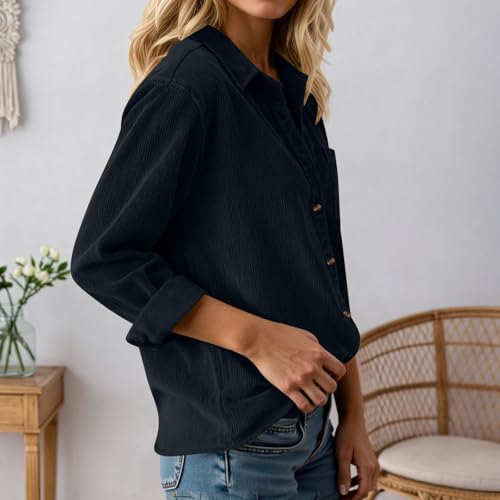 Womens Corduroy Button Down Shirts, Long Sleeve Collared Shacket Top - image 3