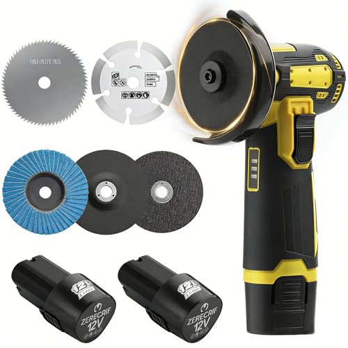 4000mAh Mini Angle Grinder Tool 19500RPM Cordless Angle Grinder with battery Small Portable Angle Grinder Cordless cut off tool Handheld Angle Grinders for Wood Metal Stone-Black & Yellow
